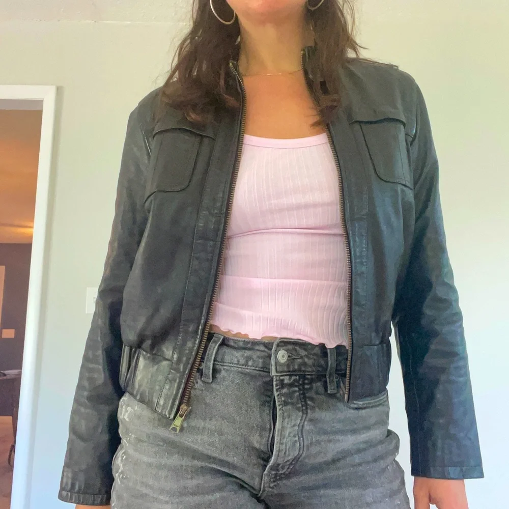Gap lamb leather bomber style jacket in deep brown (almost looks black), size S